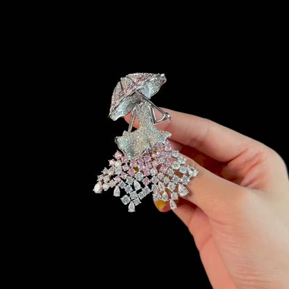 Crystal Lady with Parasol Brooch