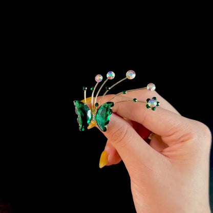 Green Crystal Butterfly Brooch