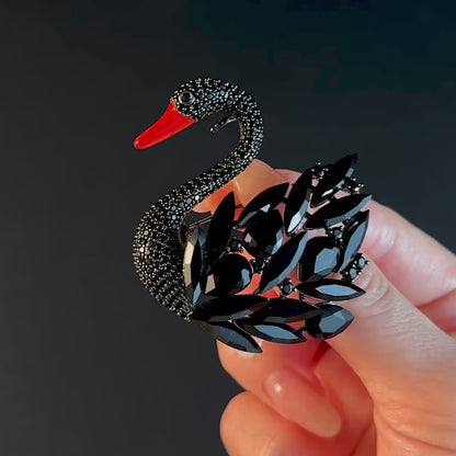 Black Swan Rhinestone Zirconia Brooch and Pendant