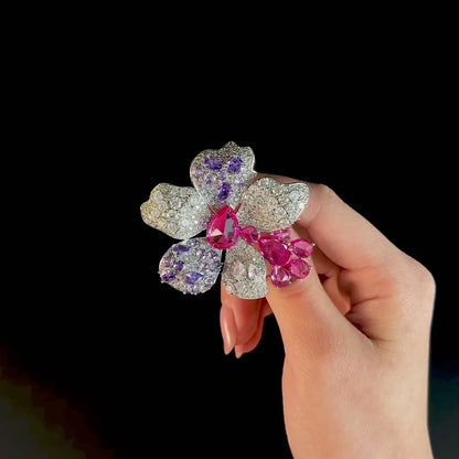 Pink Gemstone Flower Brooch