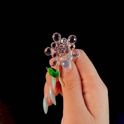 Pink Woven Crystal Flower Brooch