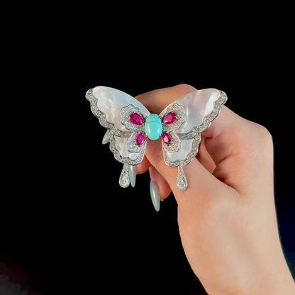 Turquoise and Mother-of-Pearl Butterfly Brooch