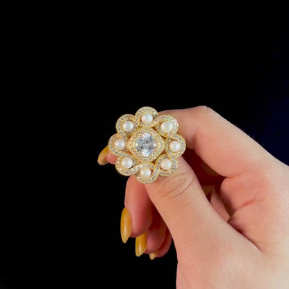 Mini Gold and Pearl Flower Brooch and Pendant