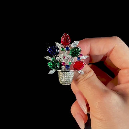 Luxury Colorful Floral Potted Plant Brooch