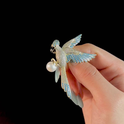 Blue-Winged Pearl Parrot Brooch