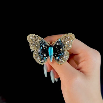 Blue and Gold Gradient Crystal Butterfly Brooch
