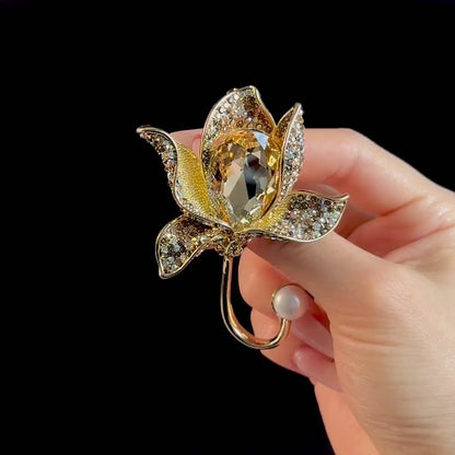 Golden Lotus Zirconia Brooch