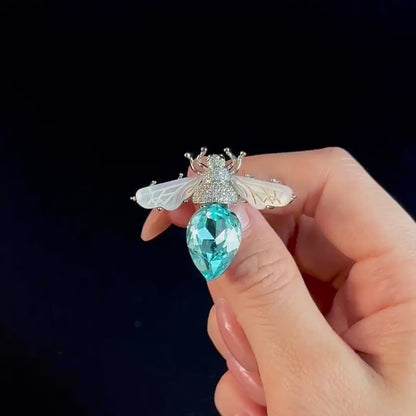 Aqua Crystal Bee Brooch