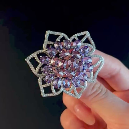Purple Zircon Flower Brooch
