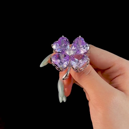 Purple Crystal Four-Leaf Clover Brooch