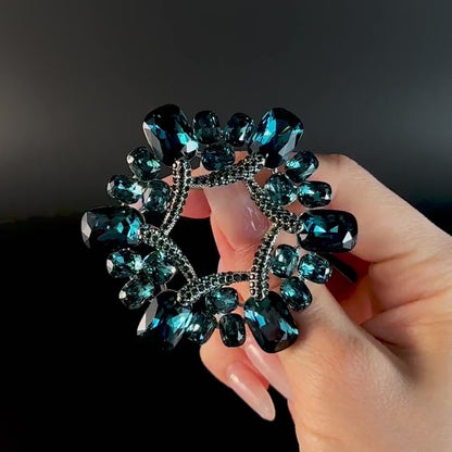 Blue Crystal Rhinestone Floral Wreath Brooch