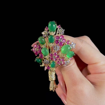 Green Glass Bouquet Brooch