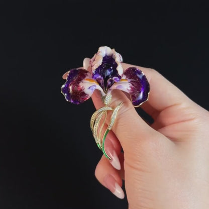 Enameled Iris Brooch
