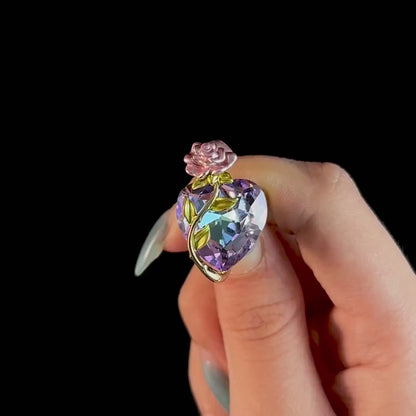Pink Rose Heart Zircon Brooch