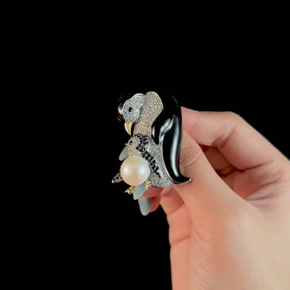 Black Enamel Penguin Brooch