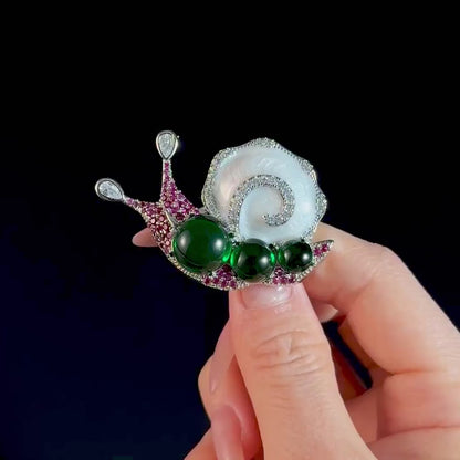 Emerald and Pink Diamond Snail Brooch
