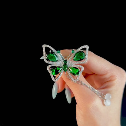 Green Butterfly Tassel Brooch