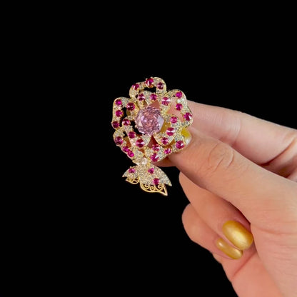Aqua Crystal Rose Brooch