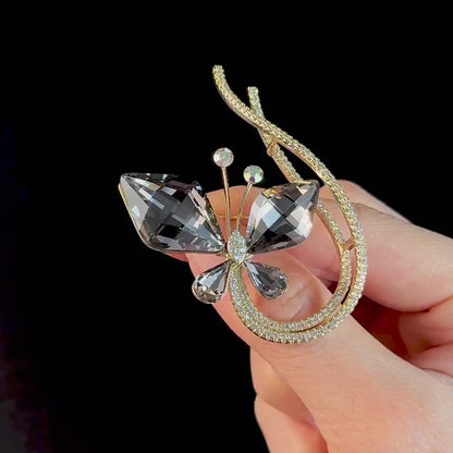 Gold and Crystal Butterfly Brooch