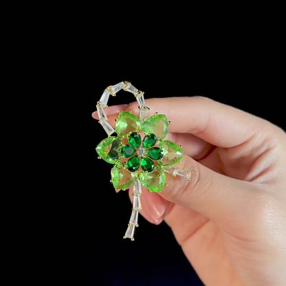 Green Floral Bow Brooch
