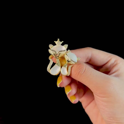 Mother-of-Pearl Crown Fox Brooch