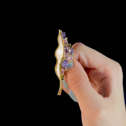 Mother-of-Pearl and Crystal Leaf Brooch