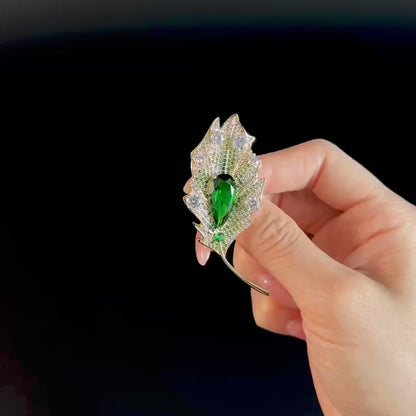 Leaf-Shaped Cubic Zirconia Brooch