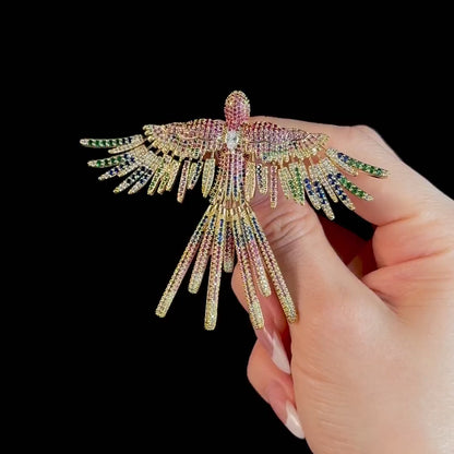 Colorful Diamond-Encrusted Bird Brooch