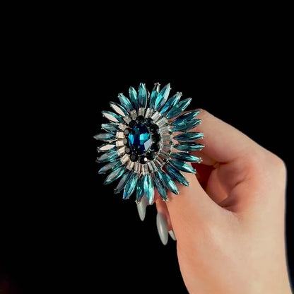 Blue Zircon Flower Brooch