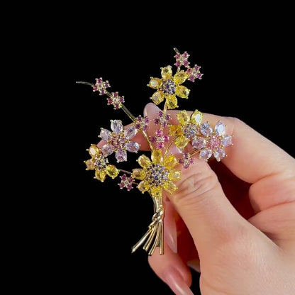 Gold Crystal Bouquet Brooch and Pendant