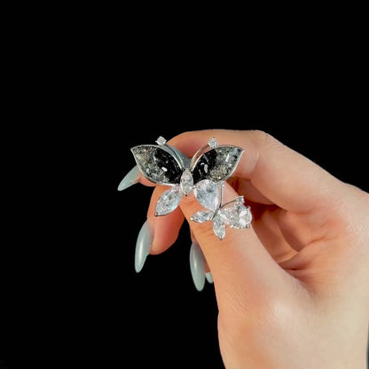 Gradient Black Diamond Butterfly Brooch