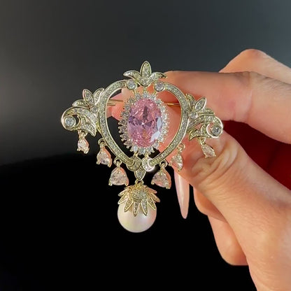 Vintage Court-Style Pink and Pearl Brooch