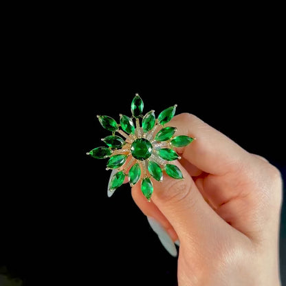 Emerald Zircon Flower Brooch