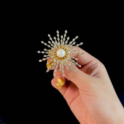 Golden Pearl Sunflower Brooch
