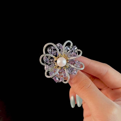 Purple and Pearl Flower Brooch