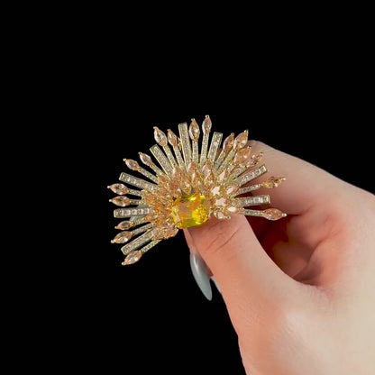 Yellow Zircon Semi-Circular Flower Brooch