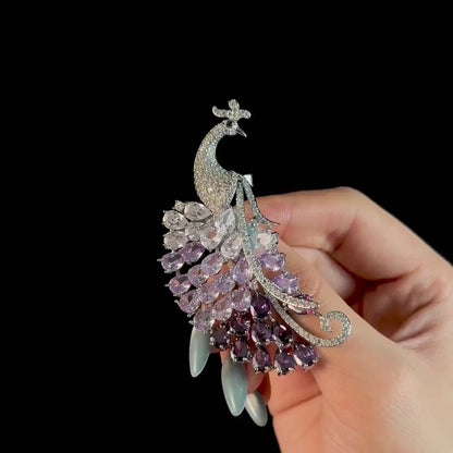 Lavender Crystal Peacock Brooch