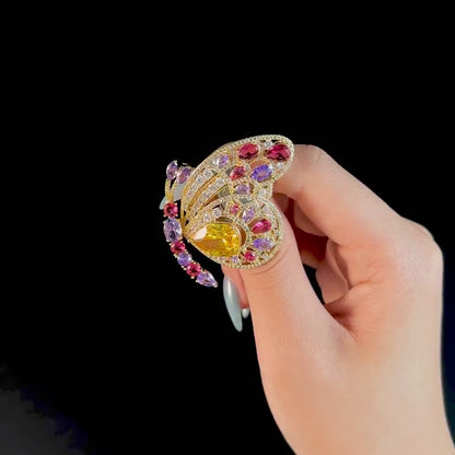 Colorful Zircon Gold Butterfly Brooch