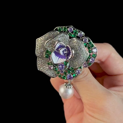 Rose Pearl Rhinestone Brooch Pendant