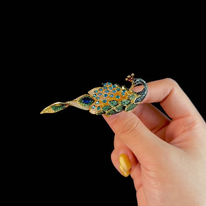 Court-Style Gold Peacock Brooch