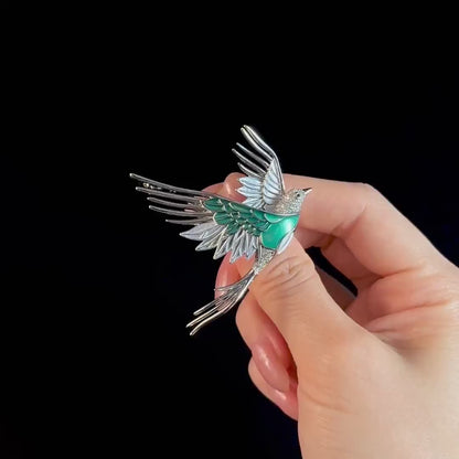 Vintage Green Enamel Bird Brooch