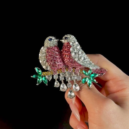 Pink Double Bird Brooch