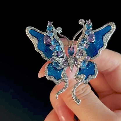 A Blue Diamond-Encrusted Butterfly Brooch